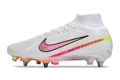 Men's Nike Air Zoom Mercurial Superfly 9 Elite SG Soft Ground High-Tops Football Boots - White/Pink/Black/Yellow/Gold