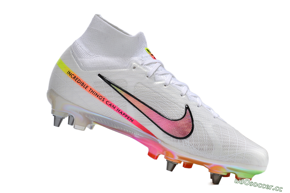 Men's Nike Air Zoom Mercurial Superfly 9 Elite SG Soft Ground High-Tops Football Boots - White/Pink/Black/Yellow/Gold 4