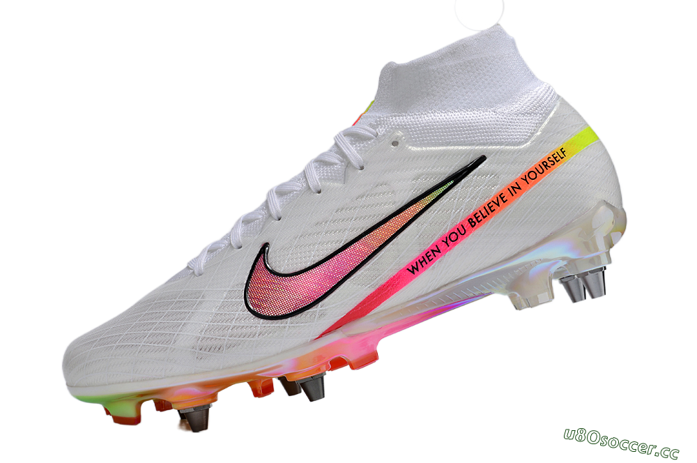 Men's Nike Air Zoom Mercurial Superfly 9 Elite SG Soft Ground High-Tops Football Boots - White/Pink/Black/Yellow/Gold 5