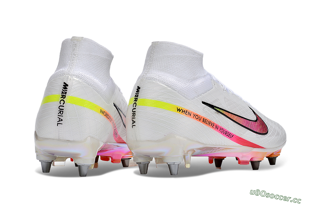 Men's Nike Air Zoom Mercurial Superfly 9 Elite SG Soft Ground High-Tops Football Boots - White/Pink/Black/Yellow/Gold 6