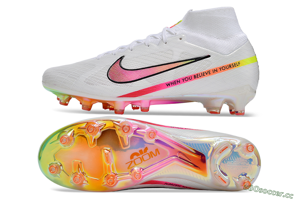 Men's Nike Air Zoom Mercurial Superfly 9 Elite AG Artificial Grass High-Tops Football Boots - White/Pink/Black/Yellow/Gold 1