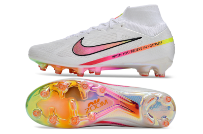 Men's Nike Air Zoom Mercurial Superfly 9 Elite AG Artificial Grass High-Tops Football Boots - White/Pink/Black/Yellow/Gold