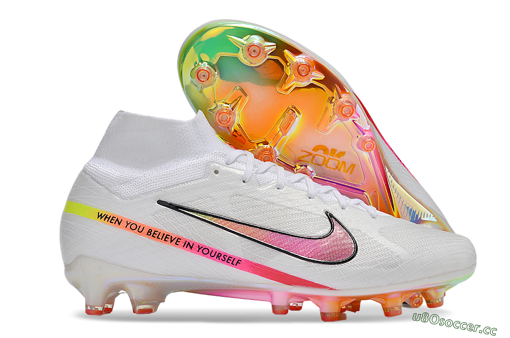 Men's Nike Air Zoom Mercurial Superfly 9 Elite AG Artificial Grass High-Tops Football Boots - White/Pink/Black/Yellow/Gold 2