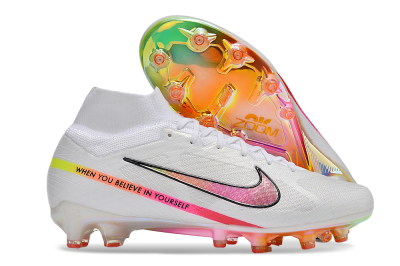 Men's Nike Air Zoom Mercurial Superfly 9 Elite AG Artificial Grass High-Tops Football Boots - White/Pink/Black/Yellow/Gold