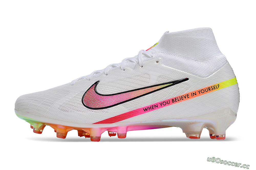 Men's Nike Air Zoom Mercurial Superfly 9 Elite AG Artificial Grass High-Tops Football Boots - White/Pink/Black/Yellow/Gold 0