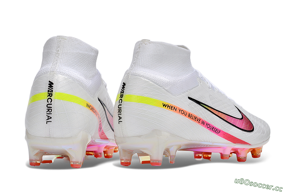Men's Nike Air Zoom Mercurial Superfly 9 Elite AG Artificial Grass High-Tops Football Boots - White/Pink/Black/Yellow/Gold 6