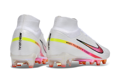Men's Nike Air Zoom Mercurial Superfly 9 Elite AG Artificial Grass High-Tops Football Boots - White/Pink/Black/Yellow/Gold