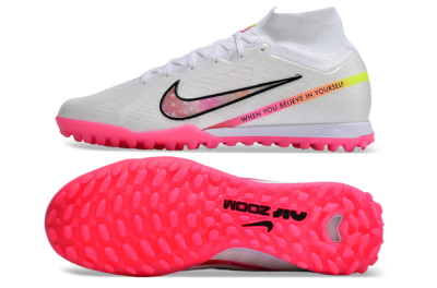 Men's Nike Air Zoom Mercurial Superfly 9 Elite TF Artificial Turf High-Tops Football Shoes - White/Pink/Black/Yellow