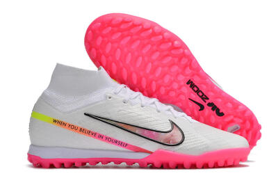 Men's Nike Air Zoom Mercurial Superfly 9 Elite TF Artificial Turf High-Tops Football Shoes - White/Pink/Black/Yellow