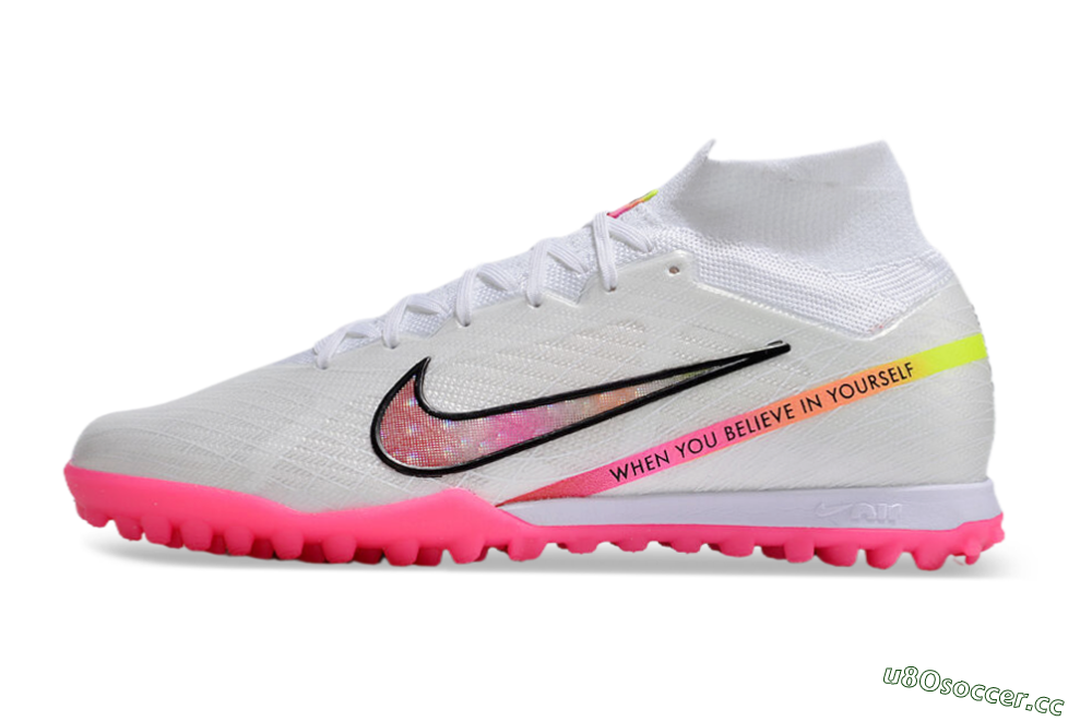 Men's Nike Air Zoom Mercurial Superfly 9 Elite TF Artificial Turf High-Tops Football Shoes - White/Pink/Black/Yellow 0