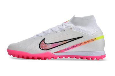 Men's Nike Air Zoom Mercurial Superfly 9 Elite TF Artificial Turf High-Tops Football Shoes - White/Pink/Black/Yellow