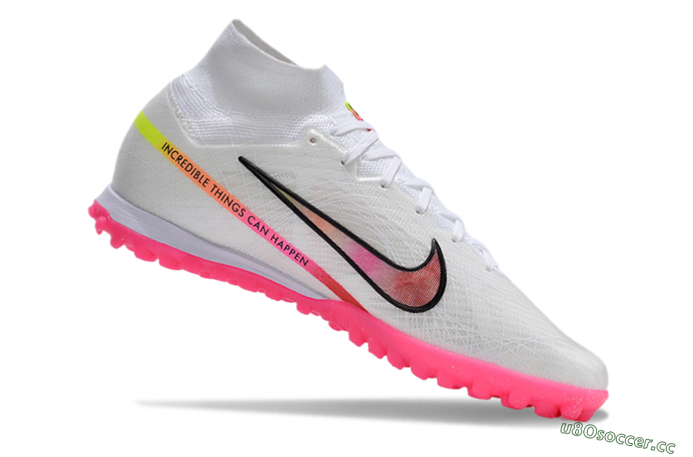Men's Nike Air Zoom Mercurial Superfly 9 Elite TF Artificial Turf High-Tops Football Shoes - White/Pink/Black/Yellow 4