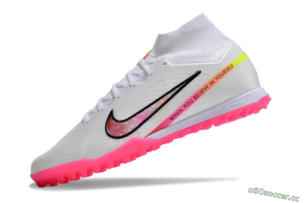 Men's Nike Air Zoom Mercurial Superfly 9 Elite TF Artificial Turf High-Tops Football Shoes - White/Pink/Black/Yellow 5
