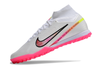 Men's Nike Air Zoom Mercurial Superfly 9 Elite TF Artificial Turf High-Tops Football Shoes - White/Pink/Black/Yellow