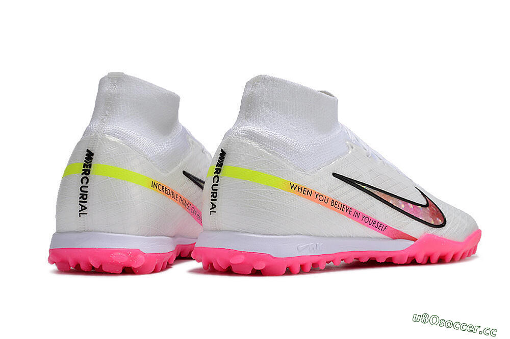 Men's Nike Air Zoom Mercurial Superfly 9 Elite TF Artificial Turf High-Tops Football Shoes - White/Pink/Black/Yellow 6