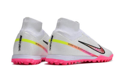 Men's Nike Air Zoom Mercurial Superfly 9 Elite TF Artificial Turf High-Tops Football Shoes - White/Pink/Black/Yellow