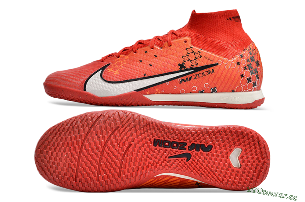 Men's Nike Air Zoom Mercurial Superfly 9 Elite IC Indoor & Futsal High-Tops Football Shoes - Red/White/Black 1