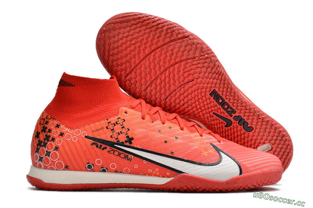 Men's Nike Air Zoom Mercurial Superfly 9 Elite IC Indoor & Futsal High-Tops Football Shoes - Red/White/Black 2