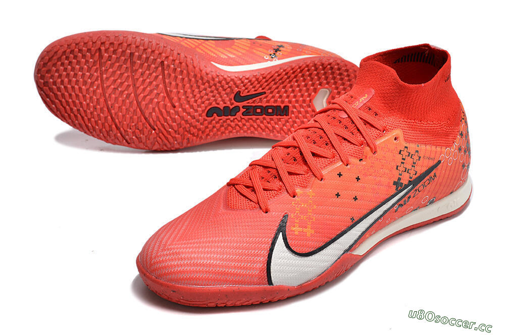 Men's Nike Air Zoom Mercurial Superfly 9 Elite IC Indoor & Futsal High-Tops Football Shoes - Red/White/Black 3