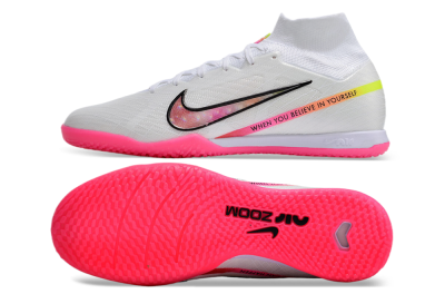 Men's Nike Air Zoom Mercurial Superfly 9 Elite IC Indoor & Futsal High-Tops Football Shoes - White/Pink/Black/Yellow