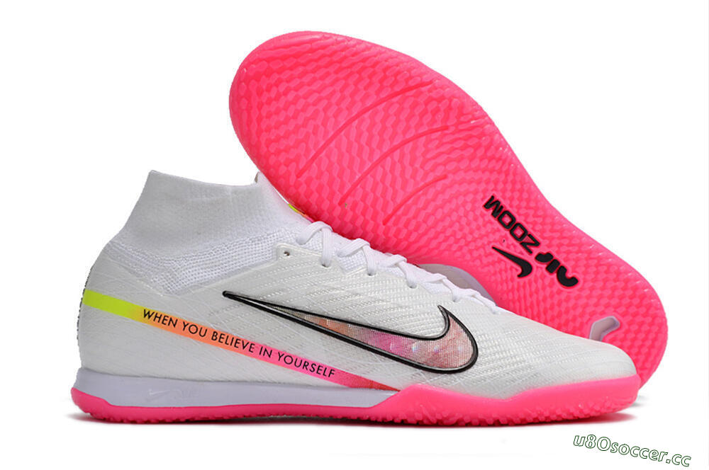 Men's Nike Air Zoom Mercurial Superfly 9 Elite IC Indoor & Futsal High-Tops Football Shoes - White/Pink/Black/Yellow 2