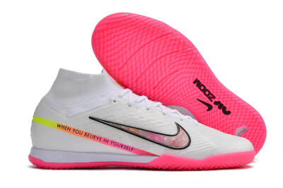 Men's Nike Air Zoom Mercurial Superfly 9 Elite IC Indoor & Futsal High-Tops Football Shoes - White/Pink/Black/Yellow