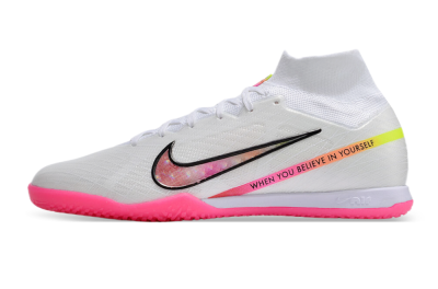 Men's Nike Air Zoom Mercurial Superfly 9 Elite IC Indoor & Futsal High-Tops Football Shoes - White/Pink/Black/Yellow
