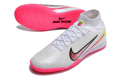 Men's Nike Air Zoom Mercurial Superfly 9 Elite IC Indoor & Futsal High-Tops Football Shoes - White/Pink/Black/Yellow