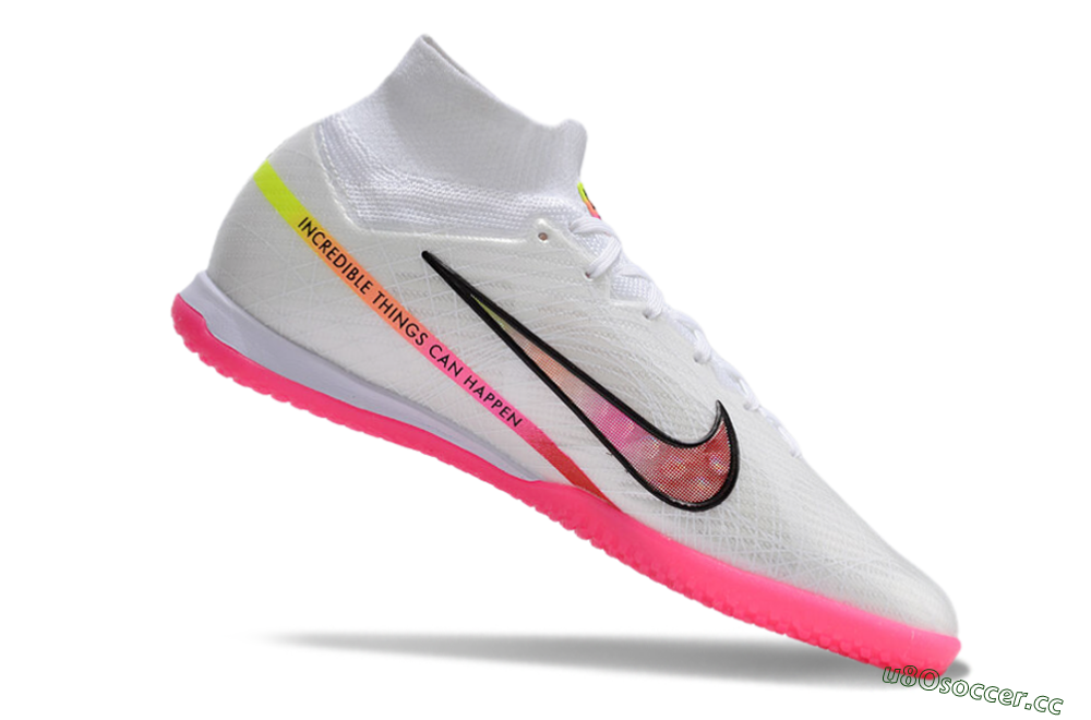 Men's Nike Air Zoom Mercurial Superfly 9 Elite IC Indoor & Futsal High-Tops Football Shoes - White/Pink/Black/Yellow 4