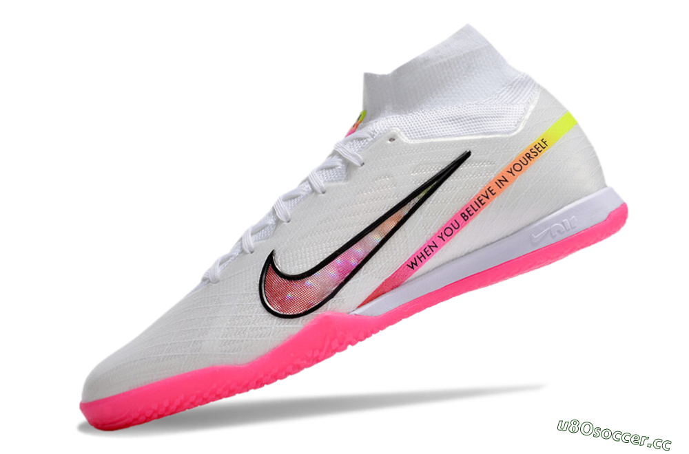 Men's Nike Air Zoom Mercurial Superfly 9 Elite IC Indoor & Futsal High-Tops Football Shoes - White/Pink/Black/Yellow 5