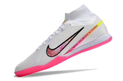 Men's Nike Air Zoom Mercurial Superfly 9 Elite IC Indoor & Futsal High-Tops Football Shoes - White/Pink/Black/Yellow