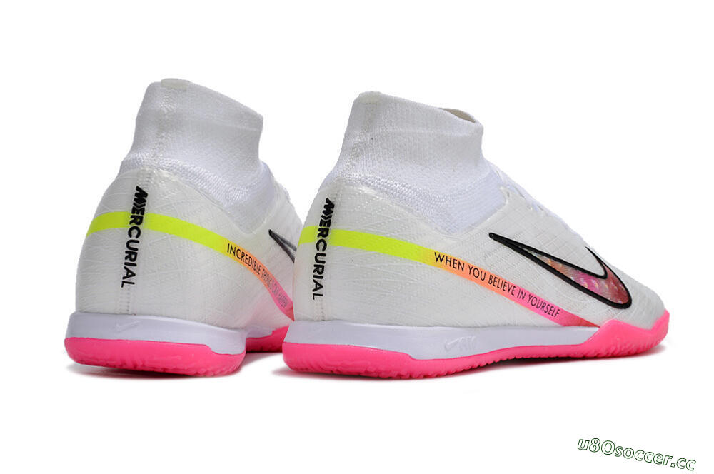 Men's Nike Air Zoom Mercurial Superfly 9 Elite IC Indoor & Futsal High-Tops Football Shoes - White/Pink/Black/Yellow 6