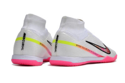 Men's Nike Air Zoom Mercurial Superfly 9 Elite IC Indoor & Futsal High-Tops Football Shoes - White/Pink/Black/Yellow