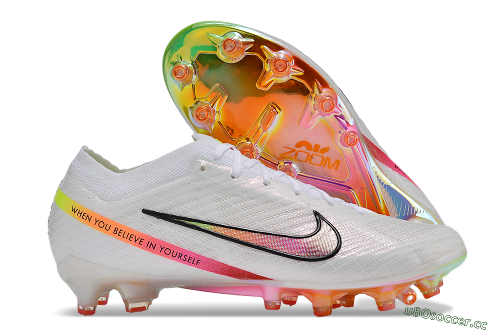 Men's Nike Air Zoom Mercurial Vapor 15 Elite AG Artificial Grass Low-Tops Football Boots - White/Pink/Black/Yellow/Gold 2