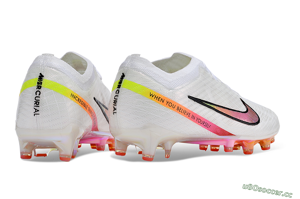 Men's Nike Air Zoom Mercurial Vapor 15 Elite AG Artificial Grass Low-Tops Football Boots - White/Pink/Black/Yellow/Gold 7