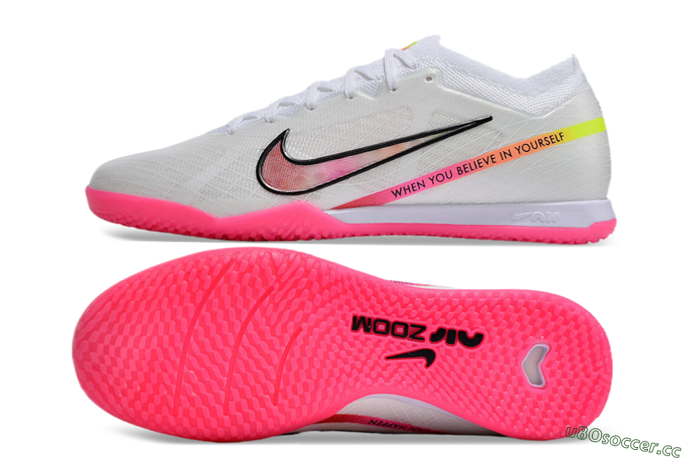 Men's Nike Air Zoom Mercurial Vapor 15 Elite IC Indoor & Futsal Low-Tops Football Shoes - White/Pink/Black/Yellow 1