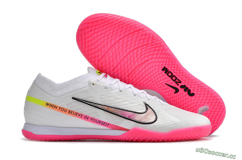 Men's Nike Air Zoom Mercurial Vapor 15 Elite IC Indoor & Futsal Low-Tops Football Shoes - White/Pink/Black/Yellow 2