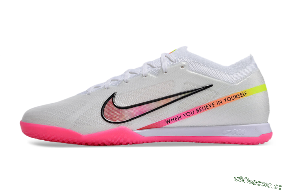 Men's Nike Air Zoom Mercurial Vapor 15 Elite IC Indoor & Futsal Low-Tops Football Shoes - White/Pink/Black/Yellow 0