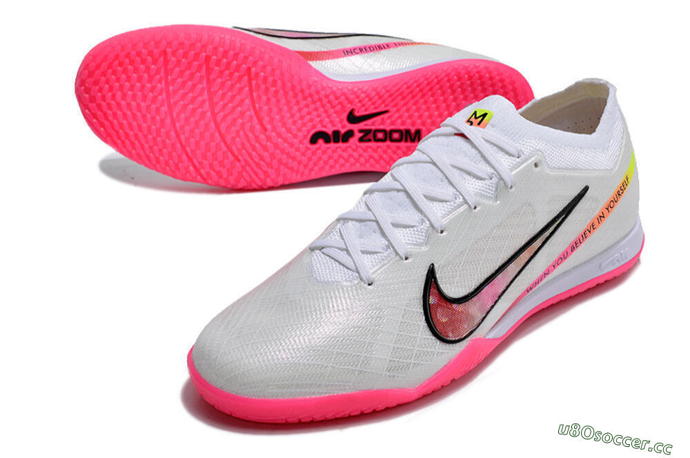 Men's Nike Air Zoom Mercurial Vapor 15 Elite IC Indoor & Futsal Low-Tops Football Shoes - White/Pink/Black/Yellow 3