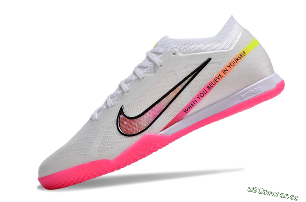 Men's Nike Air Zoom Mercurial Vapor 15 Elite IC Indoor & Futsal Low-Tops Football Shoes - White/Pink/Black/Yellow 5