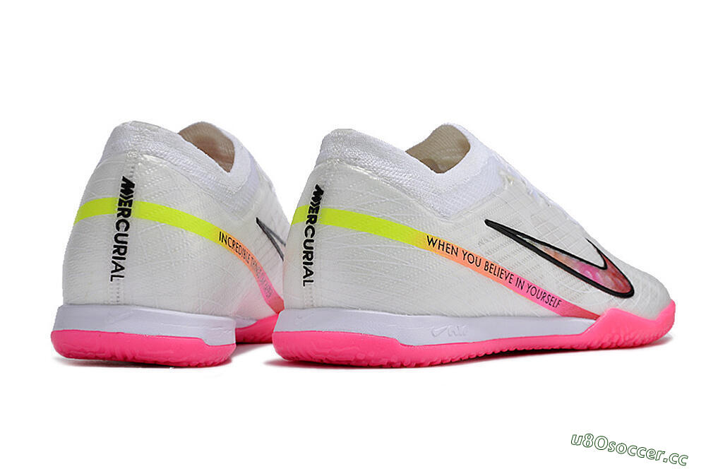 Men's Nike Air Zoom Mercurial Vapor 15 Elite IC Indoor & Futsal Low-Tops Football Shoes - White/Pink/Black/Yellow 6