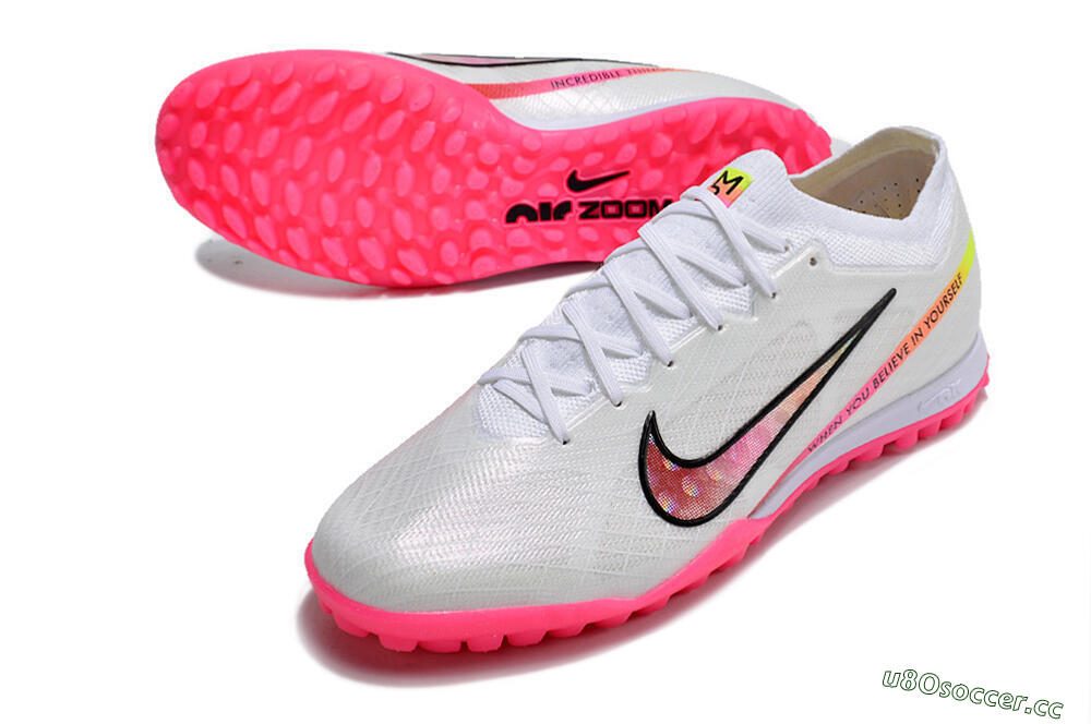 Men's Nike Air Zoom Mercurial Vapor 15 Elite TF Artificial Turf Low-Tops Football Shoes - White/Pink/Black/Yellow 3