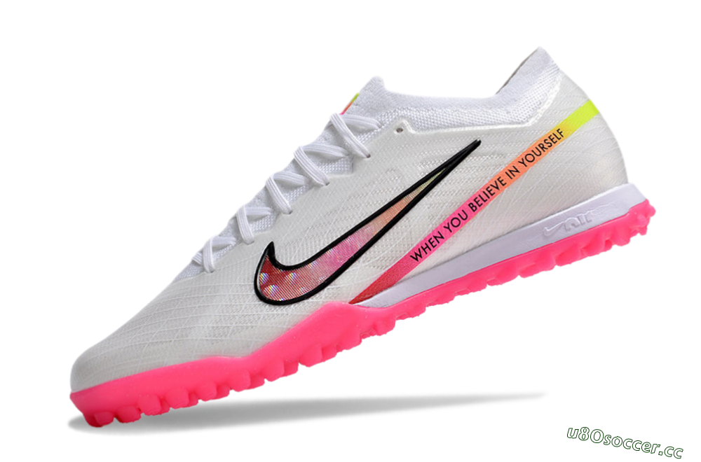 Men's Nike Air Zoom Mercurial Vapor 15 Elite TF Artificial Turf Low-Tops Football Shoes - White/Pink/Black/Yellow 5