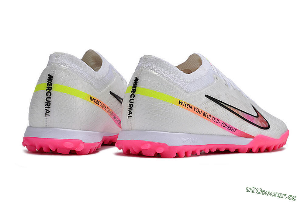 Men's Nike Air Zoom Mercurial Vapor 15 Elite TF Artificial Turf Low-Tops Football Shoes - White/Pink/Black/Yellow 6