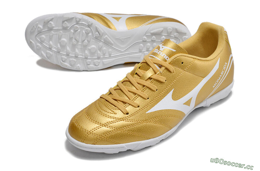 Men's Mizuno Monarcida Neo Ckassic TF Artificial Turf Low-Tops Football Shoes - Gold/White 3