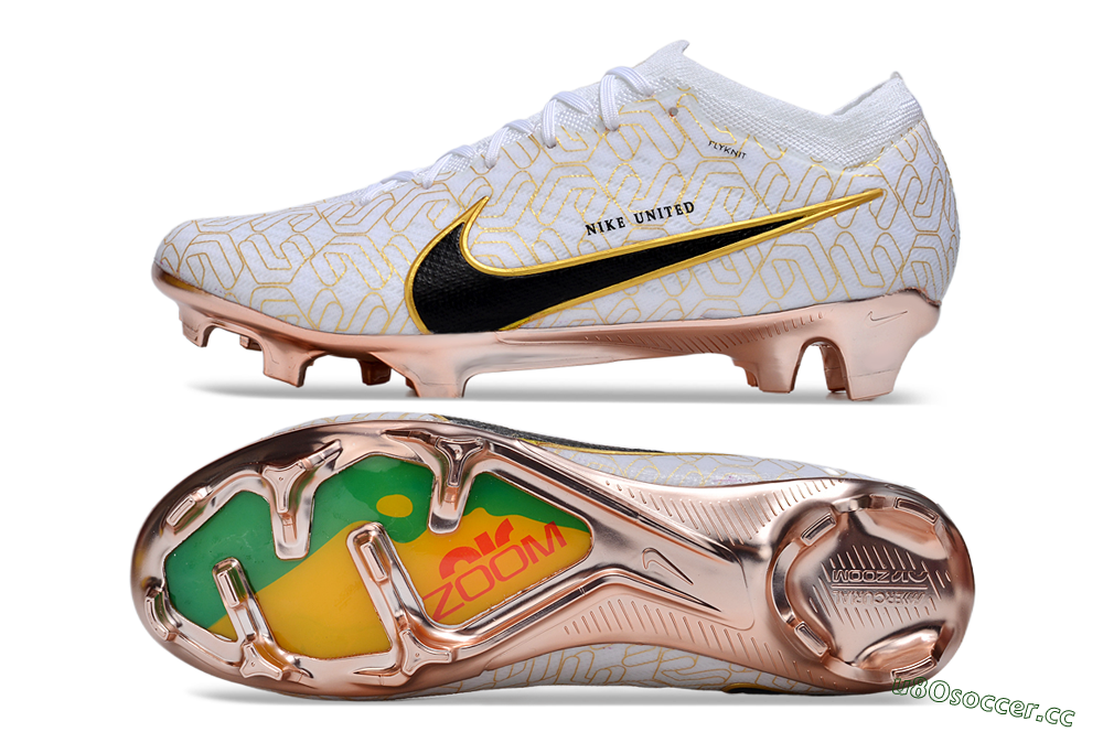 Unisex Nike Air Zoom Mercurial Vapor 15 Elite FG Firm Ground Low-Tops Football Boots - White/Gold/Black 1