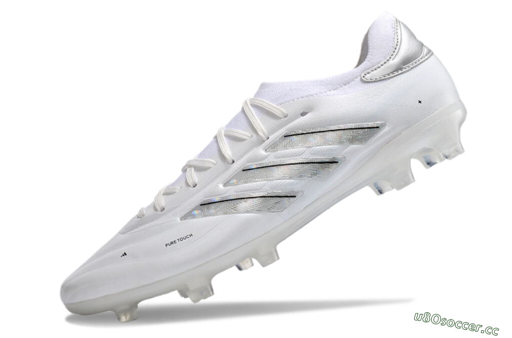 Men's Adidas Copa Pure 2+ FG Firm Ground Low-Tops Football Boots - White/Silver/Black 5