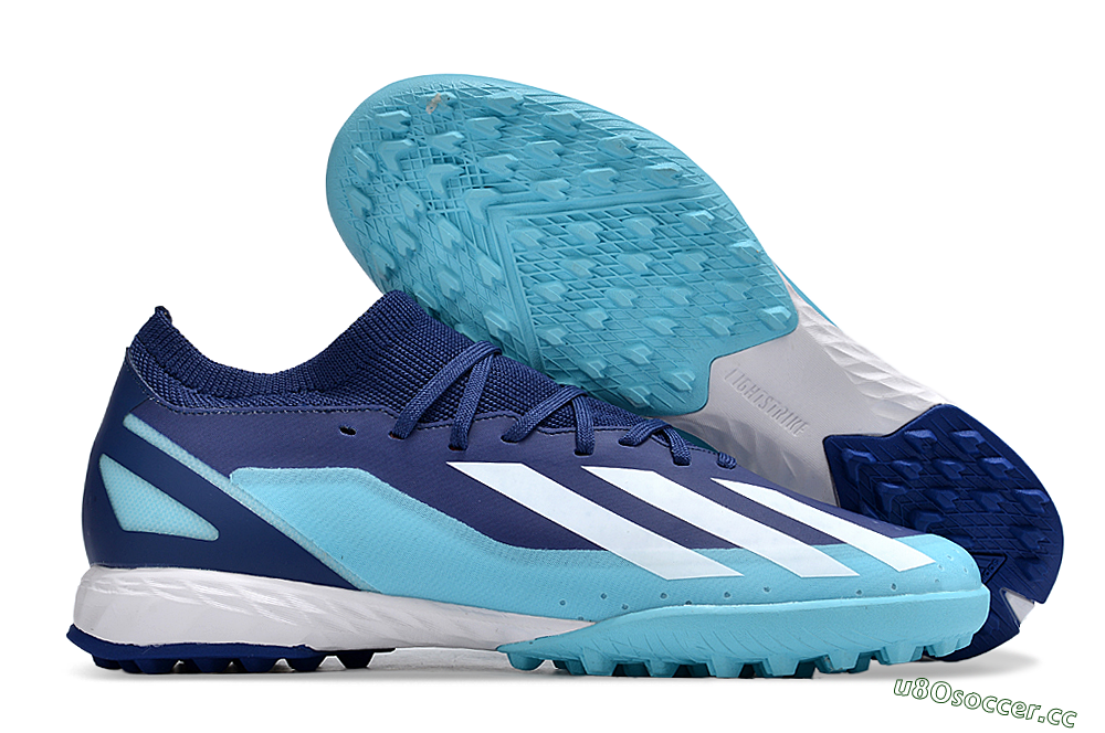 Men's Adidas X Crazyfast.3 TF Artificial Turf Low-Tops Football Shoes - Blue/Jade/White 2