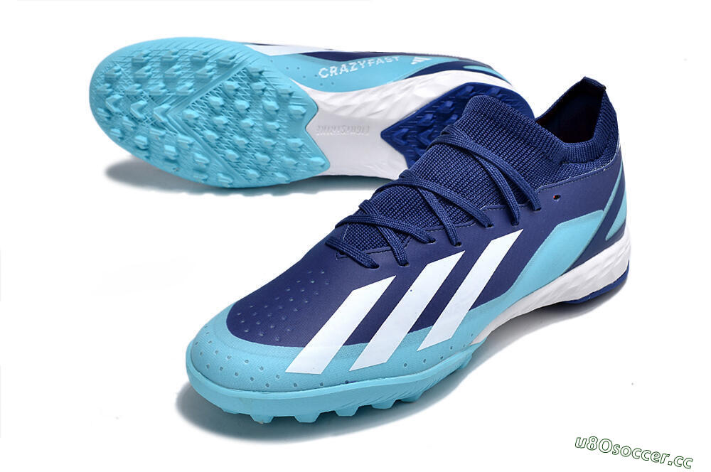 Men's Adidas X Crazyfast.3 TF Artificial Turf Low-Tops Football Shoes - Blue/Jade/White 3
