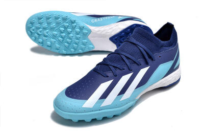 Men's Adidas X Crazyfast.3 TF Artificial Turf Low-Tops Football Shoes - Blue/Jade/White